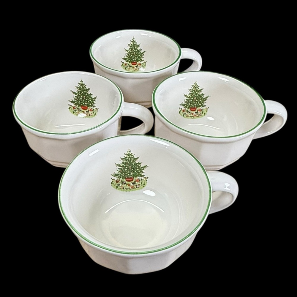 Pfaltzgraff Christmas Heritage Chirstmas Tree  Coffee Cups Mugs Set Of 4 (b)